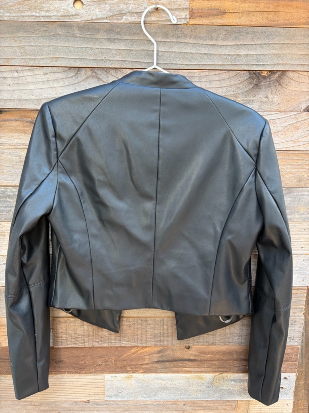 BCBG Black Faux Leather Open-Front Jacket - Picture 3 of 7